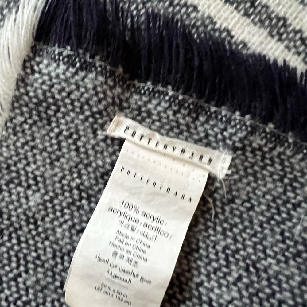 Pottery Barn Clover Fringe Striped Throw Blanket farmhouse cottagecore very soft - Picture 5 of 7